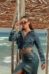 Icon status cropped denim corset jacket