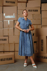 Classic Button-Down Belted Midi Dress