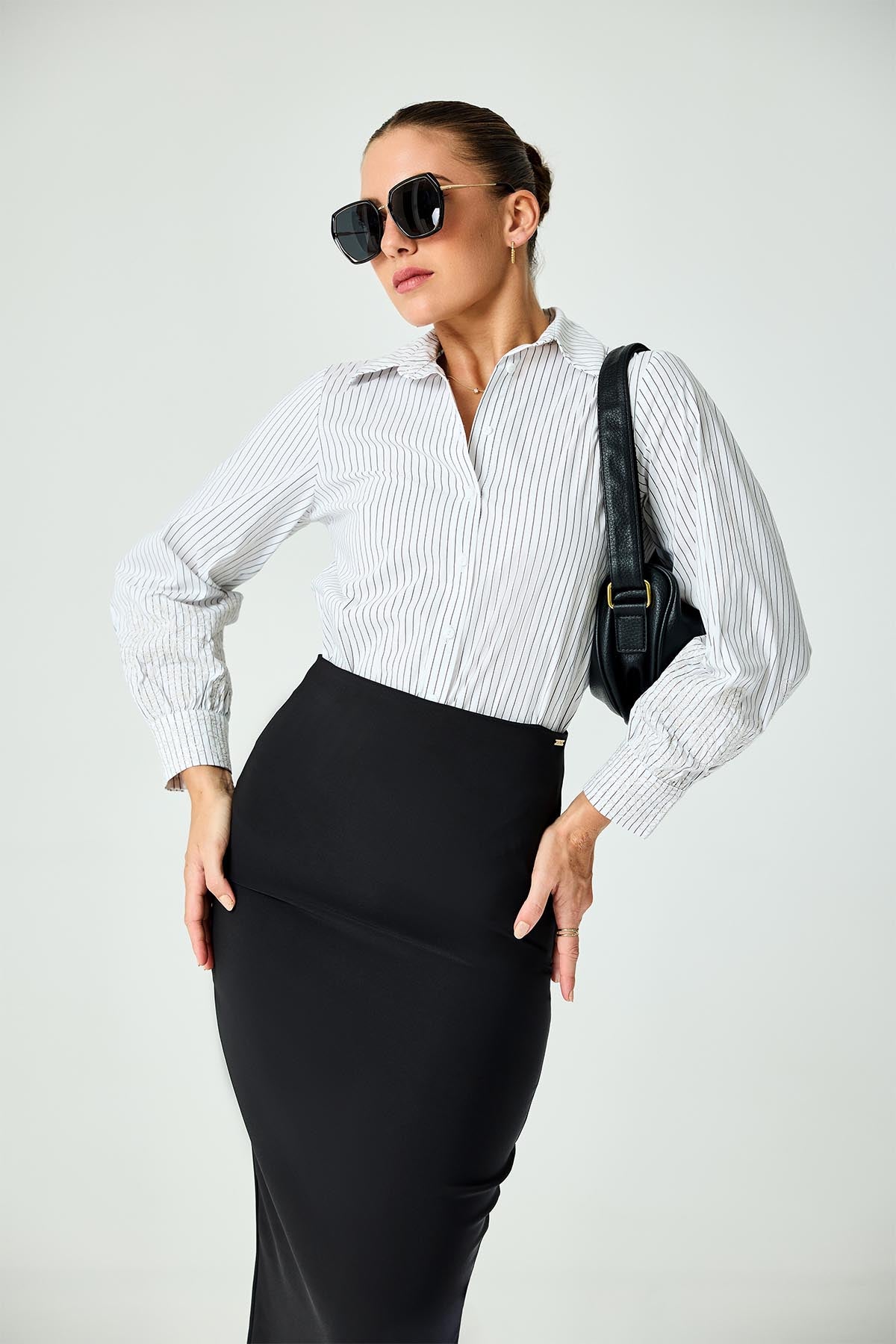 Vintage Flower Embroidery Stripe Work Wear Shirt