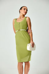 Sleeveless Front Button Detail Work Wear Dress