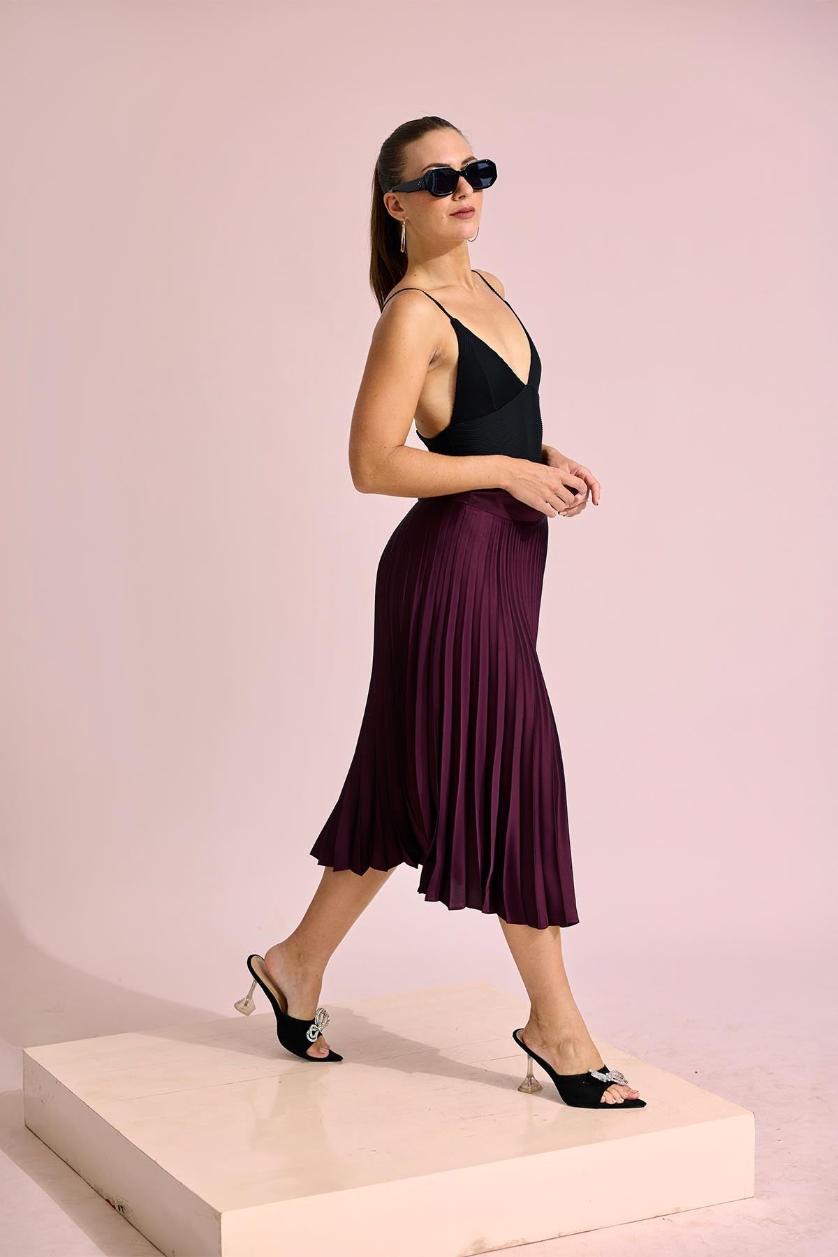 Aria Pleated Midi Skirt