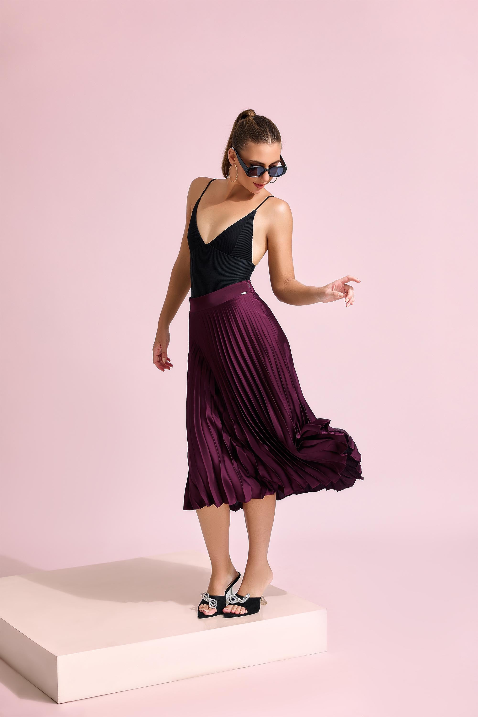 Aria Pleated Midi Skirt