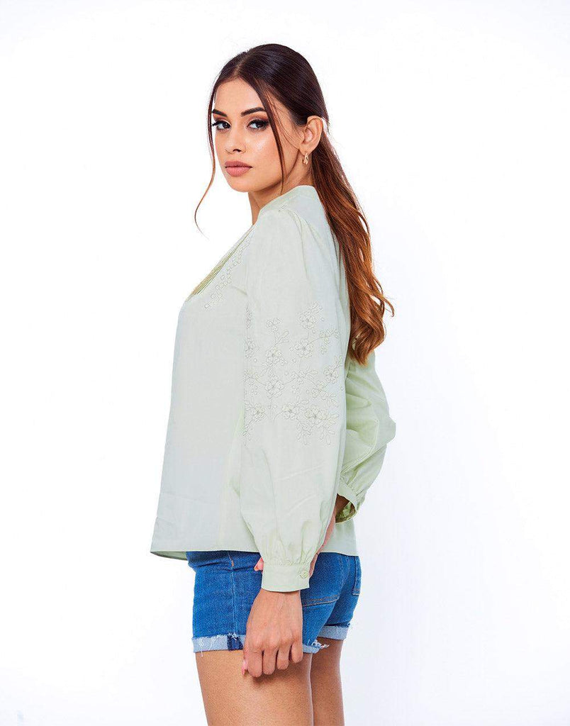 Yara Puff Sleeve Embroidery Top