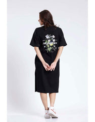 Letter graphic Drop Shoulder Split Hem T - Dress