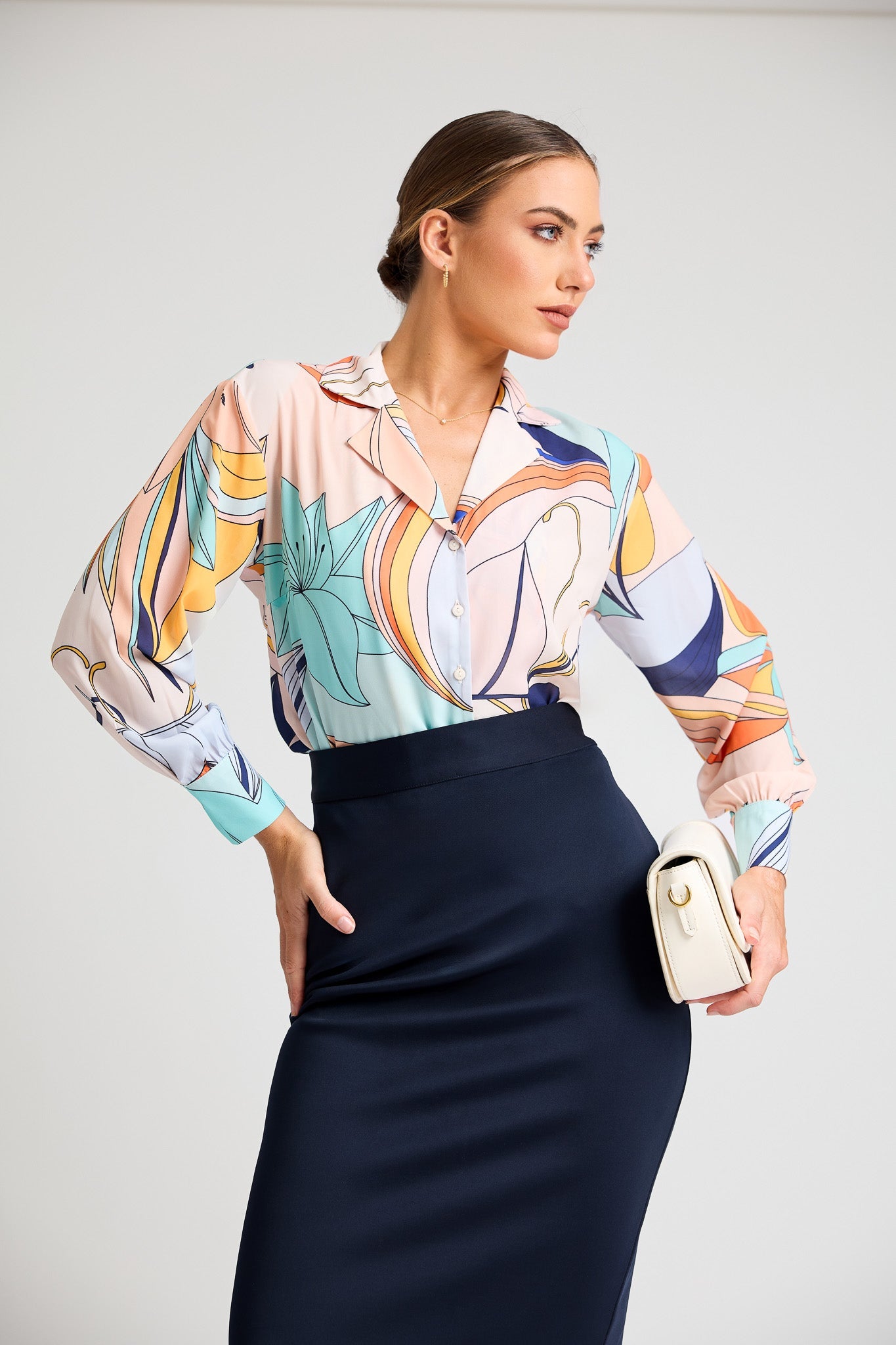 Color Block Lapel Collar WW Top