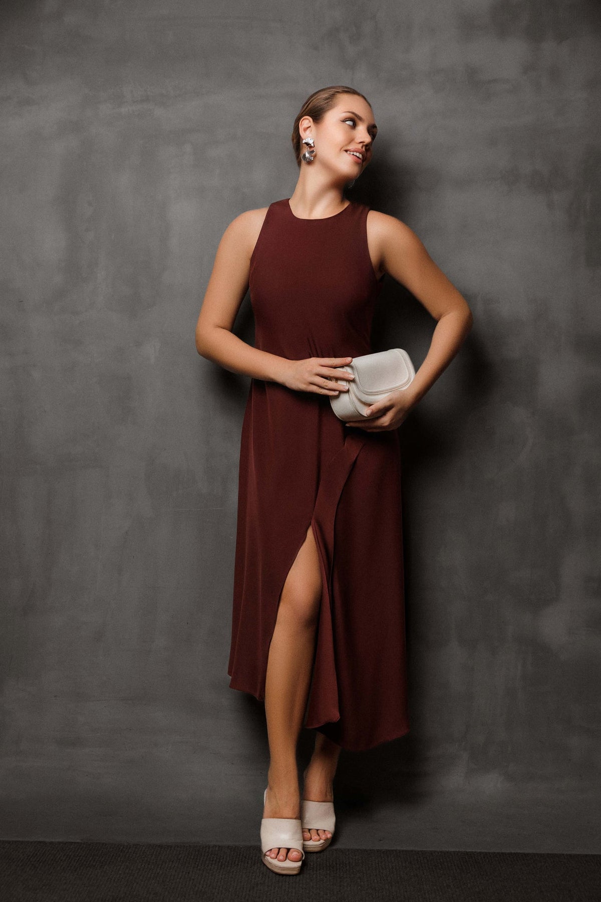 Meridian Slit High Neck Dress