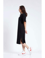 Letter graphic Drop Shoulder Split Hem T - Dress