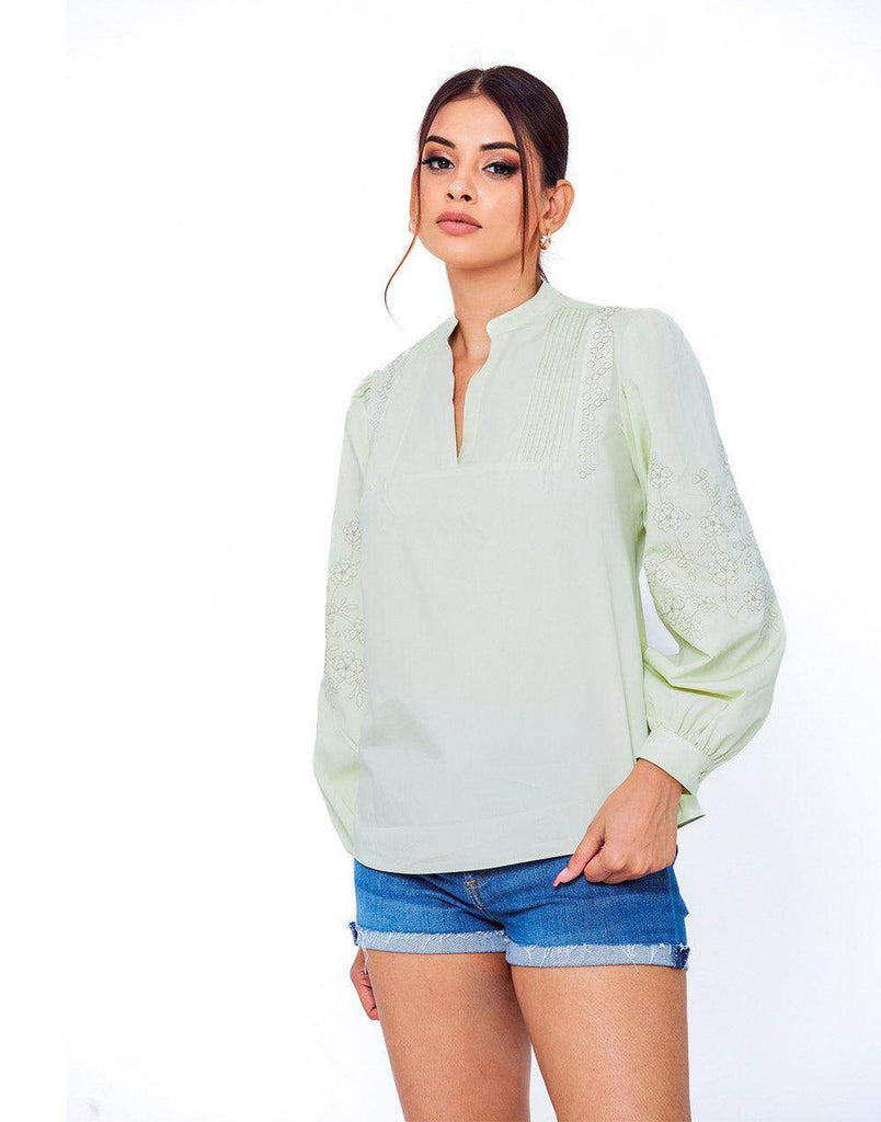 Yara Puff Sleeve Embroidery Top