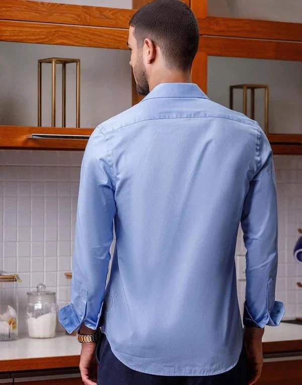 Misty Elegance Long Sleeve Shirt with Nautical Blue Detail  - Classic Fit