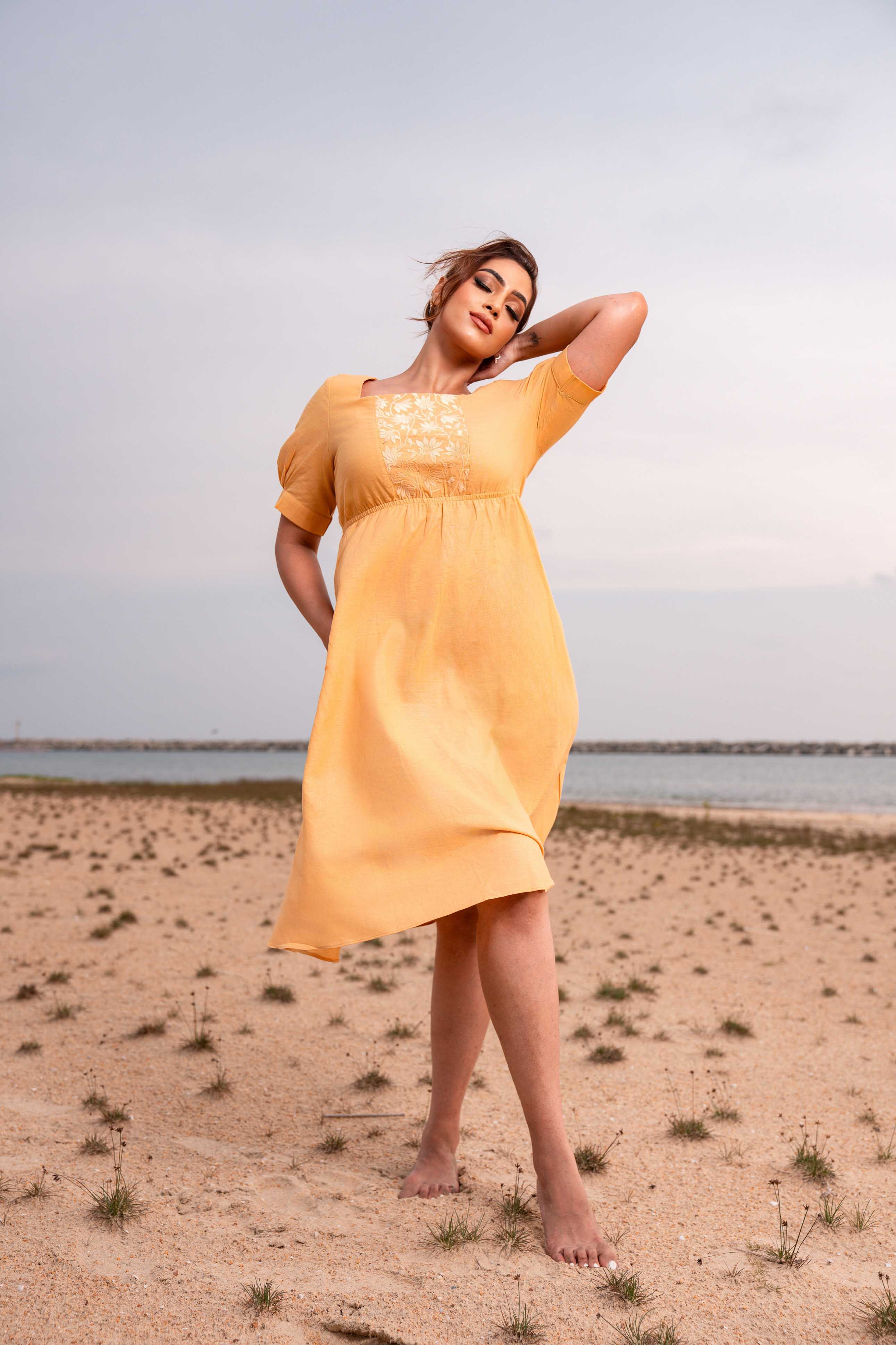 Botanical Flora Linen Midi Dress