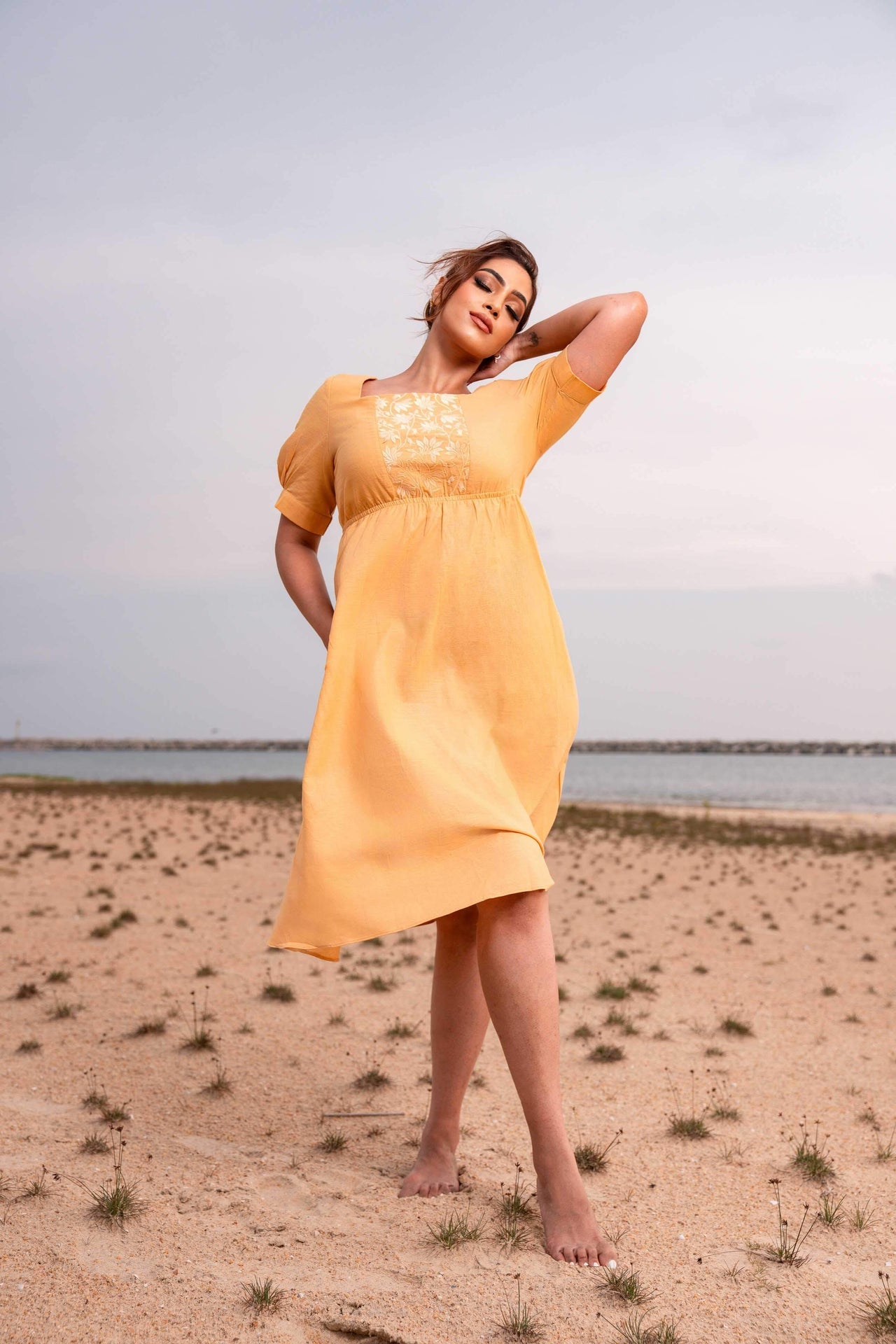 Botanical Flora Linen Midi Dress