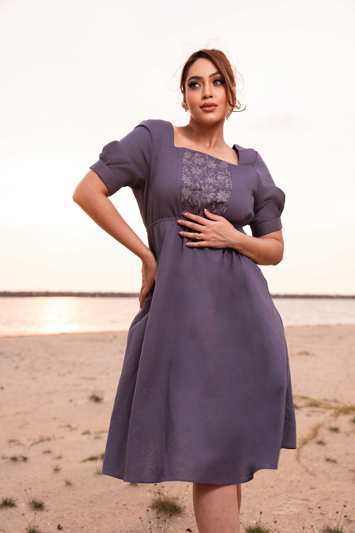 Botanical Flora Linen Midi Dress