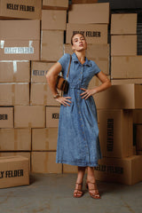 Classic Button-Down Belted Midi Dress