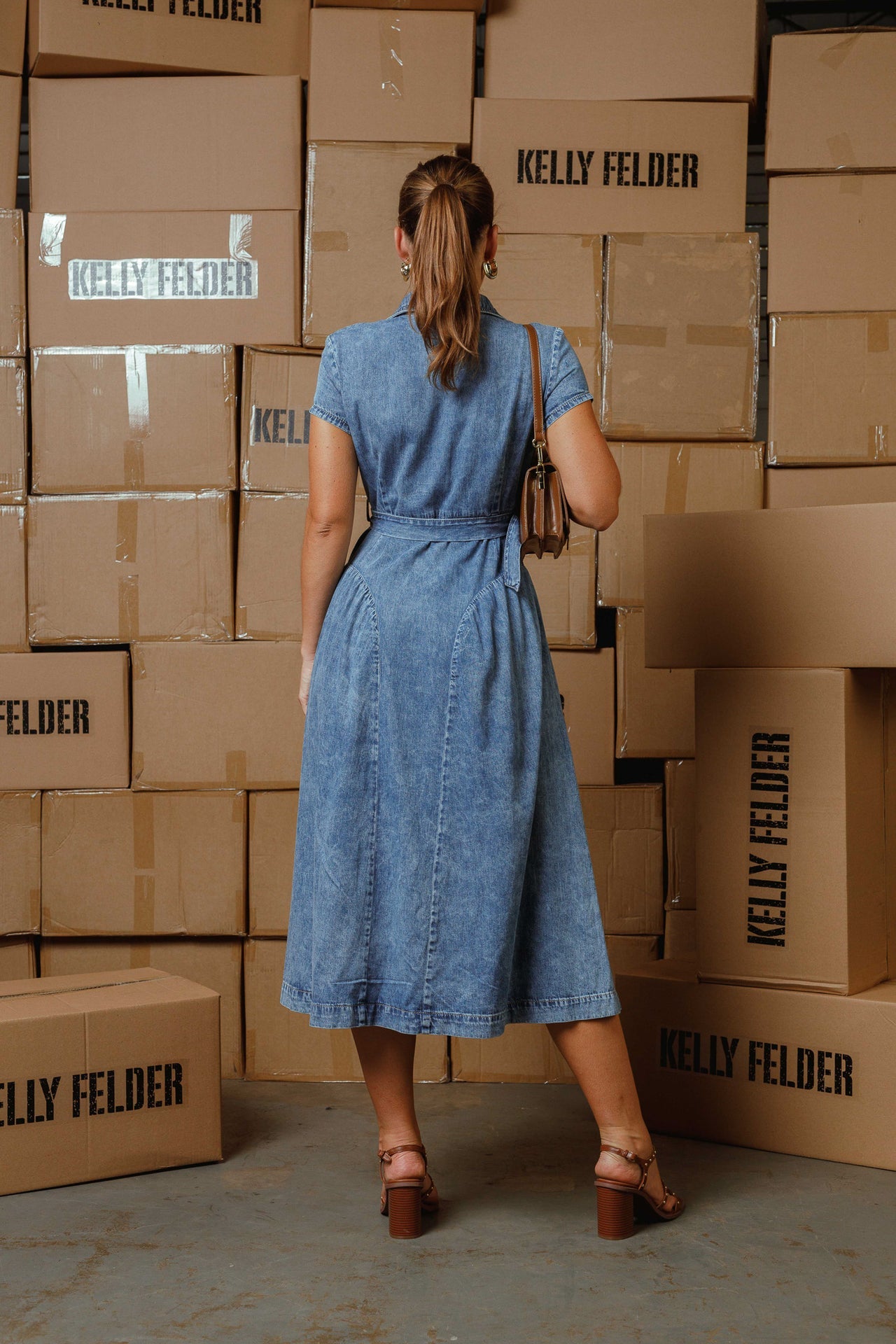Classic Button-Down Belted Midi Dress
