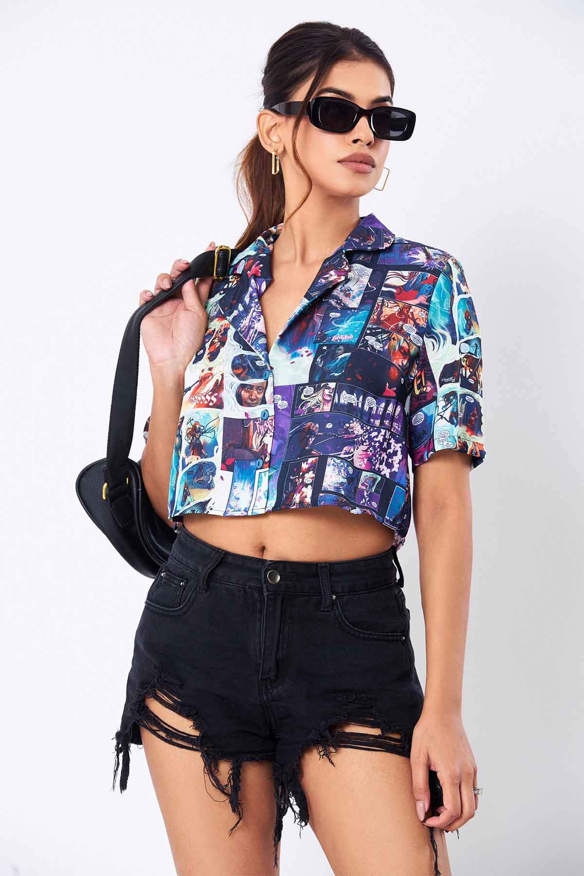 Amelie Casual Printed Button Down Crop top