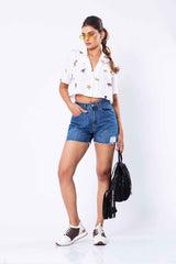 Amelie Casual Printed Button Down Crop top