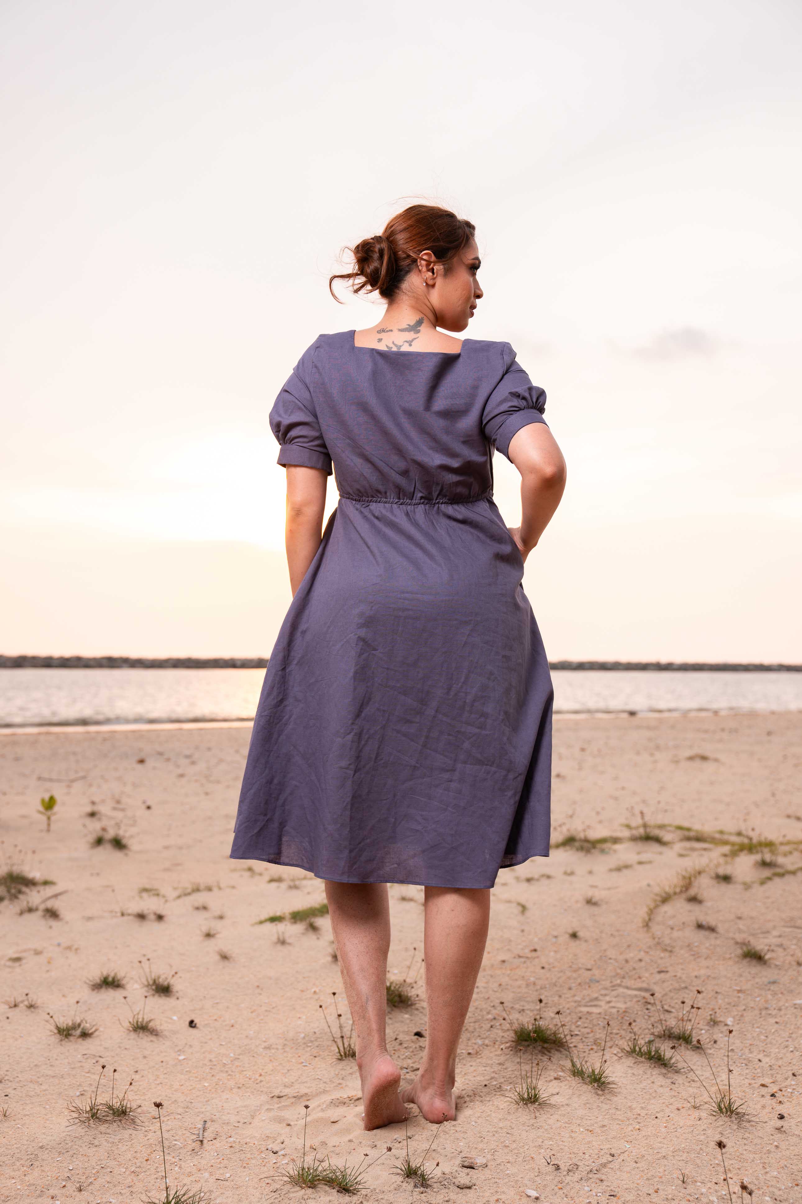 Botanical Flora Linen Midi Dress