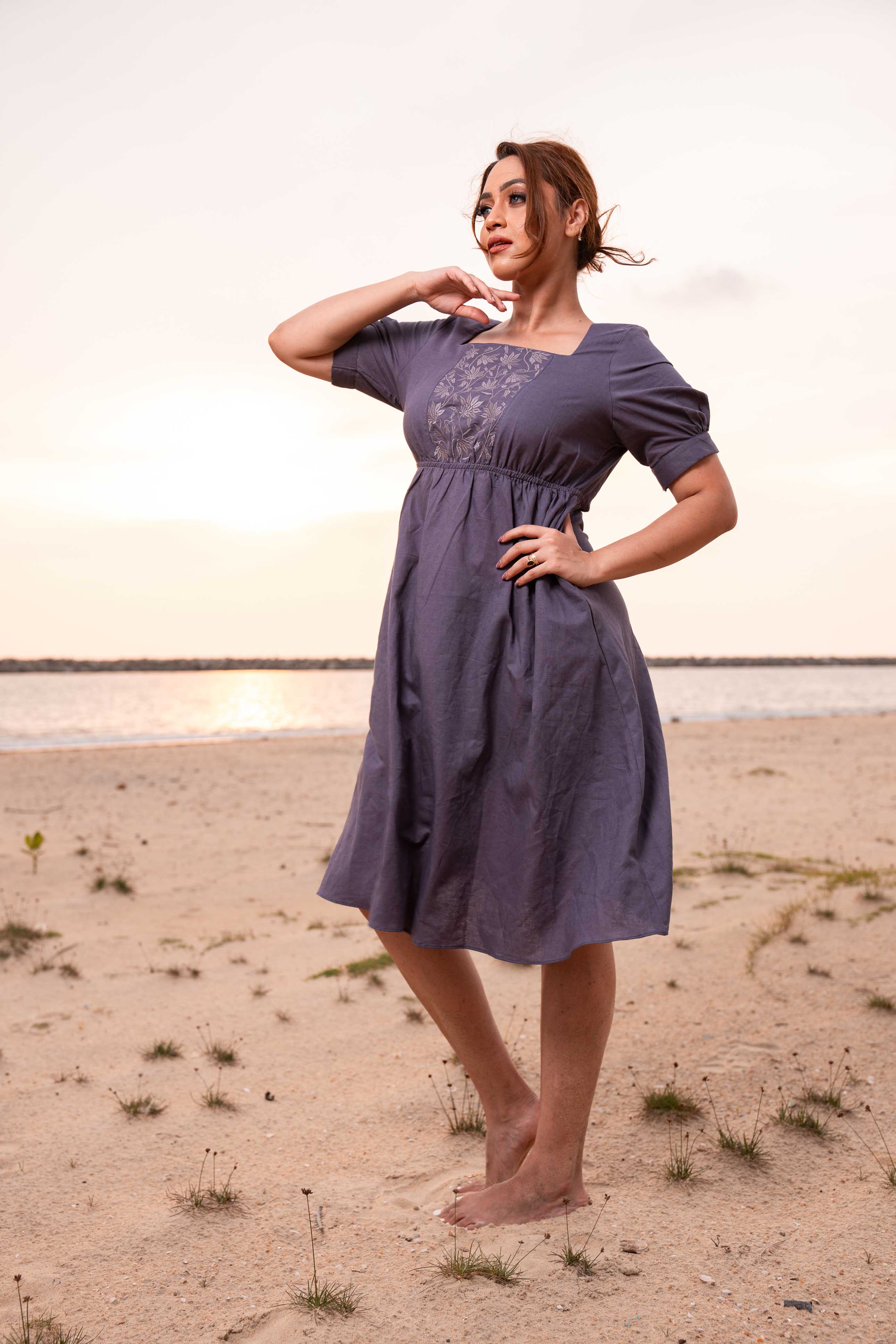Botanical Flora Linen Midi Dress