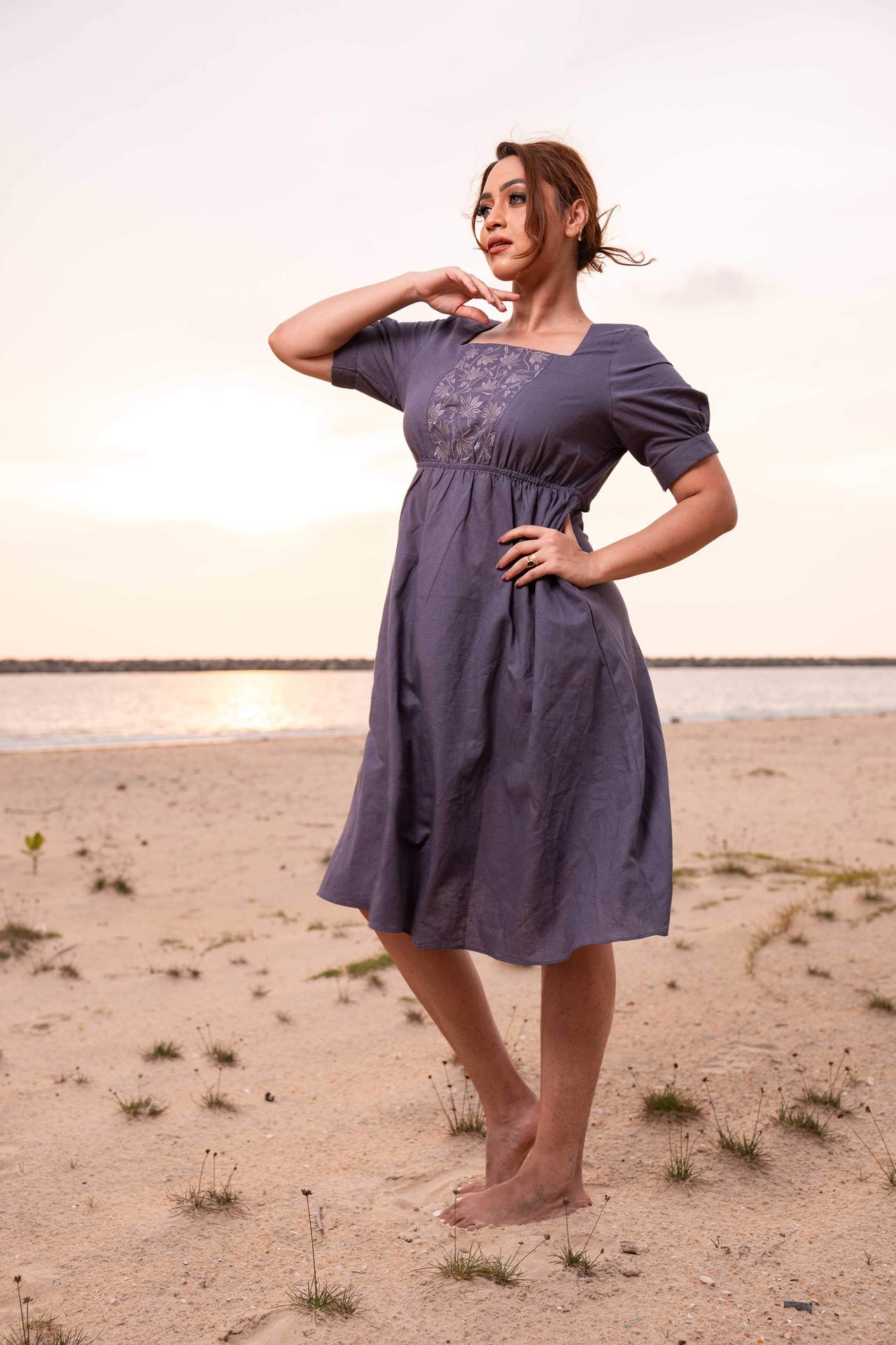 Botanical Flora Linen Midi Dress